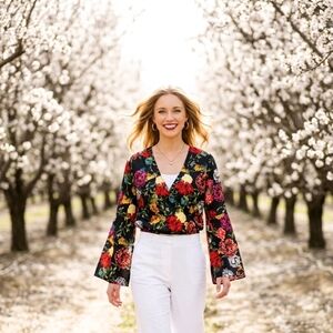 Guess Multicolor Floral Bell Sleeve Blouse